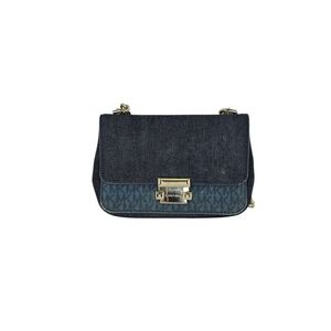 Michael Kors Sloan 2 Way Signature Logo Denim Gold Chain Shoulder Crossbody Bag